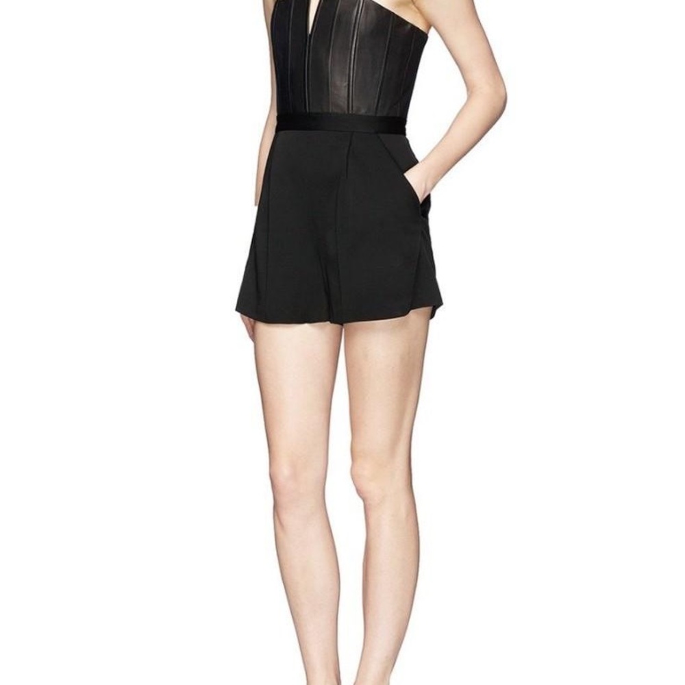 Alice + Olivia 8 black lamb leather romper
